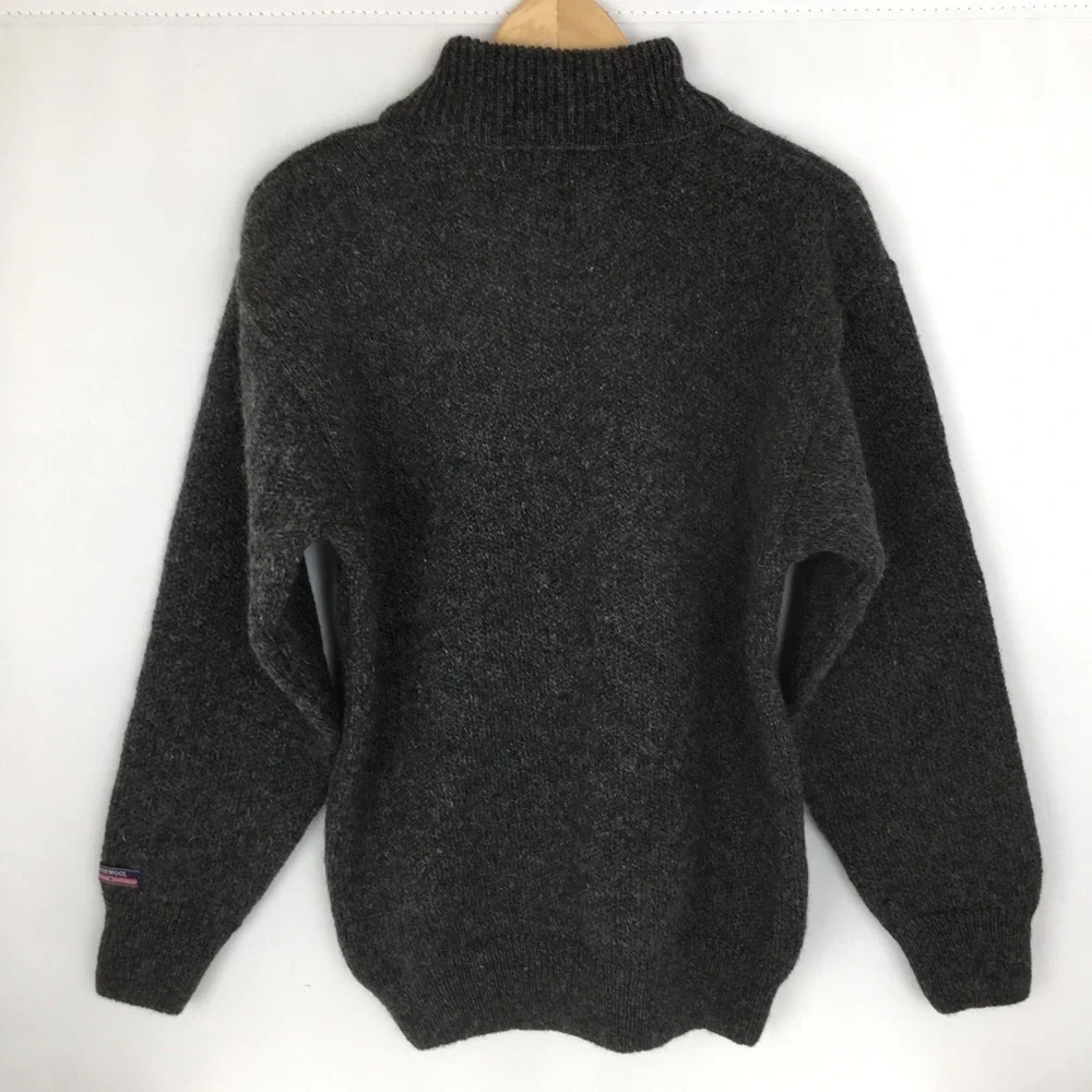 Norwool of Norway Wool Quarter Zip Sweater Gray Moose Print Mens Size Small